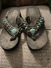 Women’s Montana West Wedge Heel Turquoise & Silver Studded Brown Sandals SZ 7