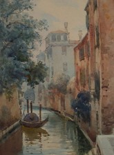 Original Watercolour, 'Venetian canal' c1950's - E Ferretti