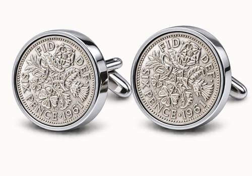 1961 sixpence coin cufflinks - 1961,