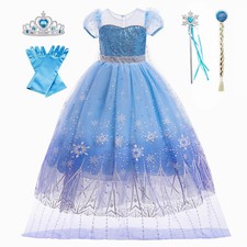 Girls Elsa Costume Princess Dress Up Set w/ Accessories for Birthday Fancy Party