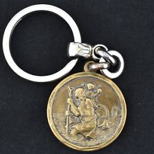 Vintage Brass St Christopher Schweiz Keyring Key Ring Fob Chain Switzerland