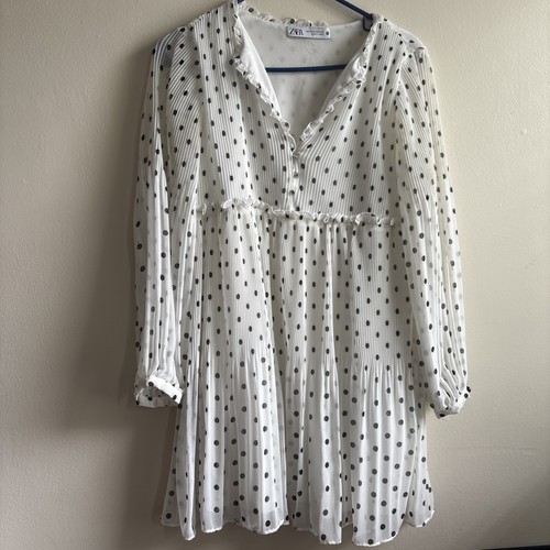 Zara pleated mini dress white