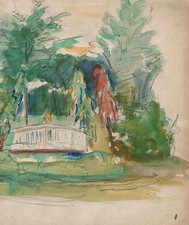 JULIUS ROSENBAUM Watercolour Painting IMPRESSIONIST GARDEN SUMMER HOUSE c1920