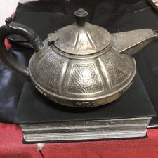 Antique Hammered Craftsman Pewter Teapot Sugar Creamer Set Sheffield England