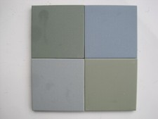 SET 4 - 10 CM SQ WINCKELMANS UNGLAZED FLOOR TILE - LIGHT & DARK GREENS & BLUES