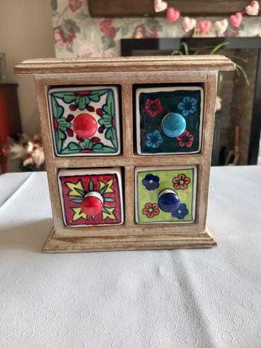 Wood frame ceramic floral - wood,