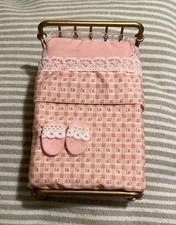 Sylvanian Families Vintage Metal Brass Double Bed with Bedding And Slippers