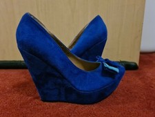 New Look Cobalt Blue Wedge Heel Bow Shoes - UK Size 5