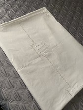 Vintage Beautiful White Linen  Embroidered Sheet With Threadwork 70 x 92 inch