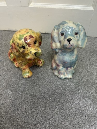 Floral ceramic dog - ceramic,