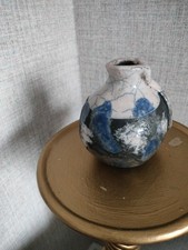 Studio Pottery Raku Small Blue Vase or Pot