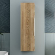 1200mm Wall Hung Tall Bathroom Storage Cabinet Cupboard Wood Effect Fluted