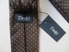 DRAKE'S BROWN SHAPES 100% SILK  TIE HAND MADE NEW WITH TAGS