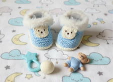 Hand Knitted Baby Boy Teddy Slippers,  Baby Booties 0 to 3 Months