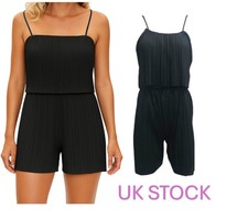 Ladies Womens Playsuit Jumpsuit Holiday Summer Stretch Sleeveless Black UK NEW