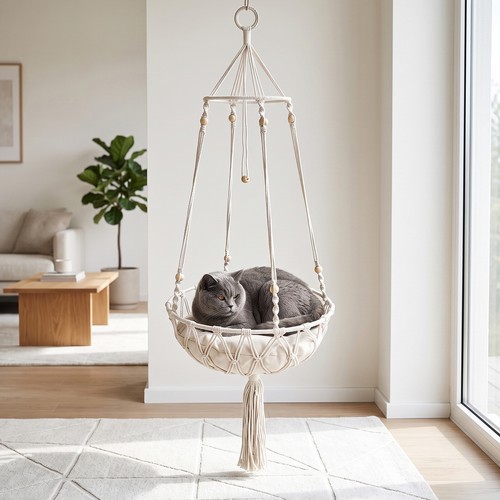 Macrame cat hammock hanging - macrame,