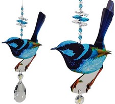 Blue Fairy Wren Crystal Suncatcher gift, bird rainbow suncatchers MADE IN AU