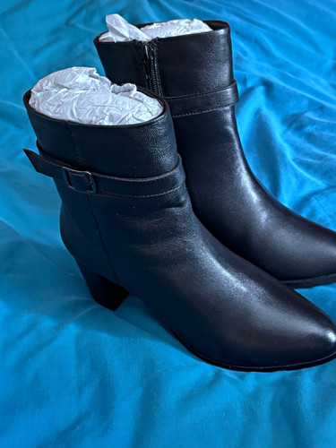 Women black leather - black, ankle