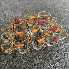 Cocktail Bar Carrying Caddy & Glasses Circa 1950s “ Rare & Highly Collectible! “