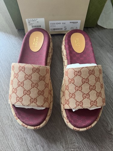 Gucci canvas double slides - g,