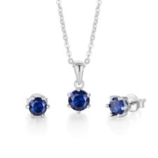 Ladies Sterling 925 Solid Silver 1.5 Carat Sapphire Pendant Necklace & Earrings