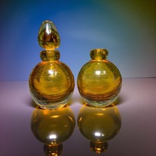 Handmade Heavy 1.10kg  Amber Art Glass Perfume Bottles x 2 (1 With Stopper)
