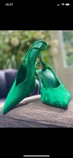 Woman’s Zara Green Leopard Print Heeled Slingback Back Shoes Size 6