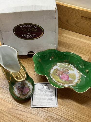 Limoges porcelain green gold - porcelain, &