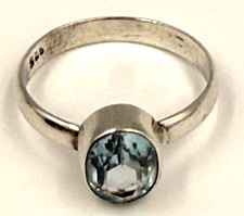 Antique Art Deco Sterling Silver & Aquamarine Ring Artisan Made Size Q US 8