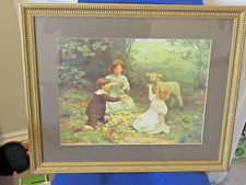 Sir Arthur Elsley Print of Children playing with Lamb 1911 Gilt Frame