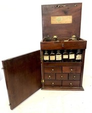 Antique Inlaid Mahogany Apothecary Box Chest Cabinet Complete with Bottles Etc