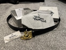 NEW 100% GENUINE VIVIENNE WESTWOOD ORB Black LEATHER Belt 51" with GOLD BUCKLE