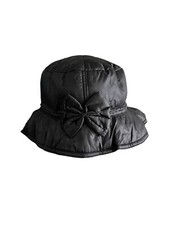 Tandy NWOT Quilted Bucket Rain Hat Black Bow One Size Foldable Adjustable Band
