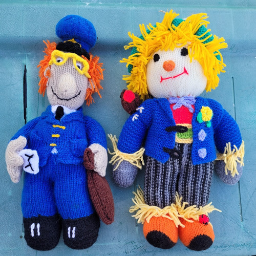 Hand knitted postman pat - hand,