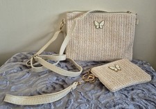 Woven Straw Type Material two-piece set of crossbody bag and a matching purse