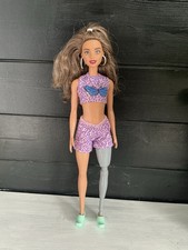Barbie Mattel Doll Brunette , Prosthetic Leg, Hoop Earrings
