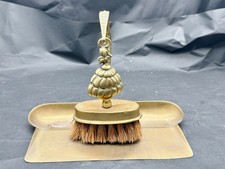 ANTIQUE BRASS HANDHELD TABLE BRUSH AND PAN CRUMB SWEEPER SET WELSH WOMAN HANDLE