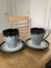 2 DENBY HALO GREY SPECKLE FLARED LARGE MUGS AND SAUCERS
