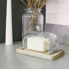 Ribbed Glass Butter Dish with