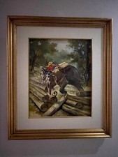 Thai Elephant Painting in Gold Frame