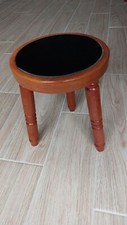 Vintage Solid Wood Stool Small Seat Leather Top Milking Stool Style Round Foot
