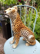 Large Hand-Painted Porcelain Leopard Sculpture by Ronzan Italy