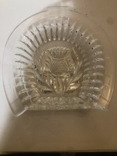 Vintage Horse Shoe Shape Scottish Thistle Crystal Glass Pin Dish