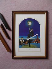 COMICAL POLICE PRINT BY JEDD FRAMED - THE DOG AND THE LAMP POST