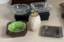 5 Vintage smoking accessories.  Marble Hand Grenade Table lighter &  4 ashtrays
