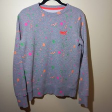 Superdry The All Over Crew Sweatshirt Grey Paint Splatter Splash Size S ?✨