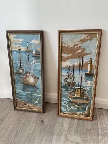 Pair vintage tapestry ship - tapestry,
