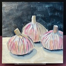 Still Life 3 Garlic Bulbs, Original Art Oil Painting by A McLaren