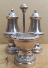 Vintage Old Antique silver decorative salt & pepper pots pair egg cup stand EPNS