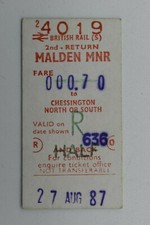 British Railway Ticket 4019 Malden Manor to Chessington North or South 2nd class